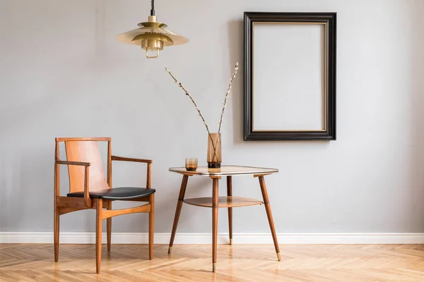 Stylish Bright Retro Interior Design Chair Gold Lamp Small Table — стоковое фото