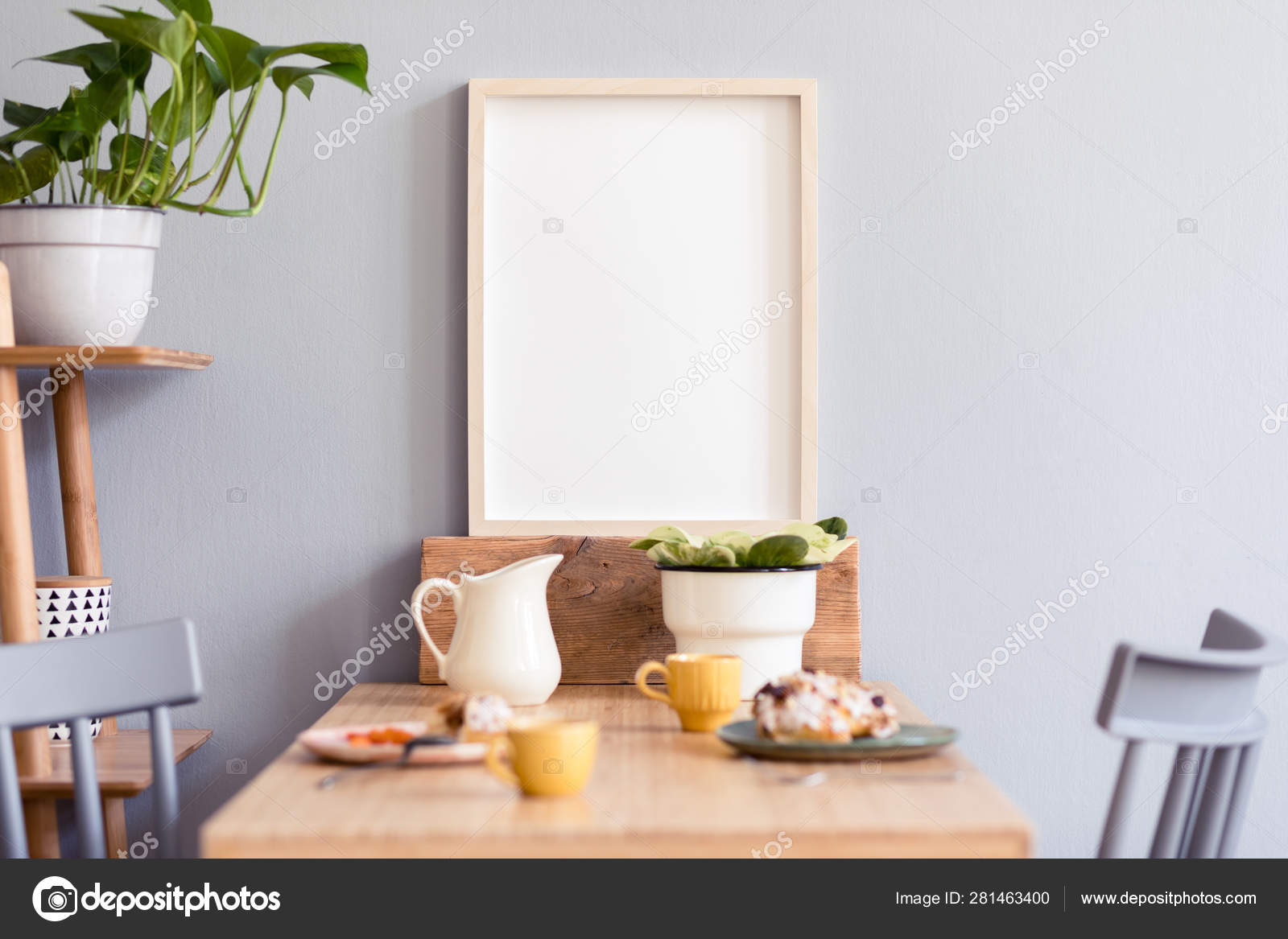 Stylish Modern Interior Kitchen Space Small Wooden Table