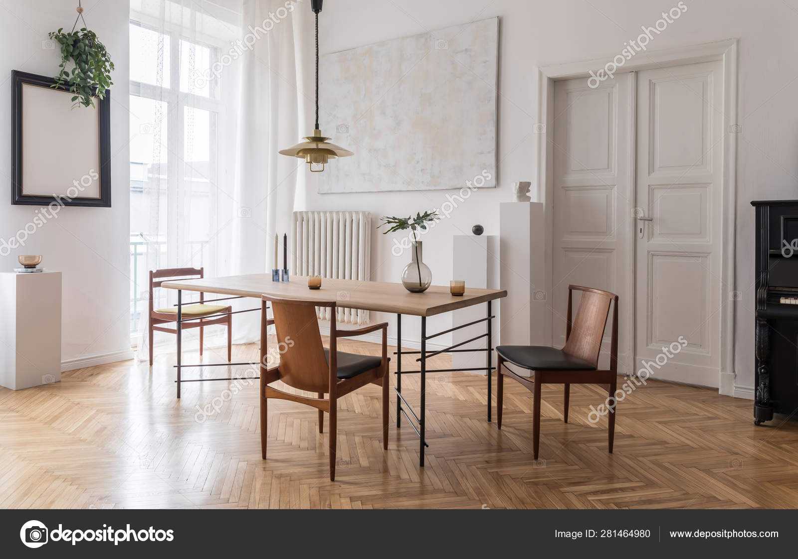 Stylish Modern Dining Room Interior Design Sharing Table Chairs Gold Stock  Photo by ©Followtheflow 281464980