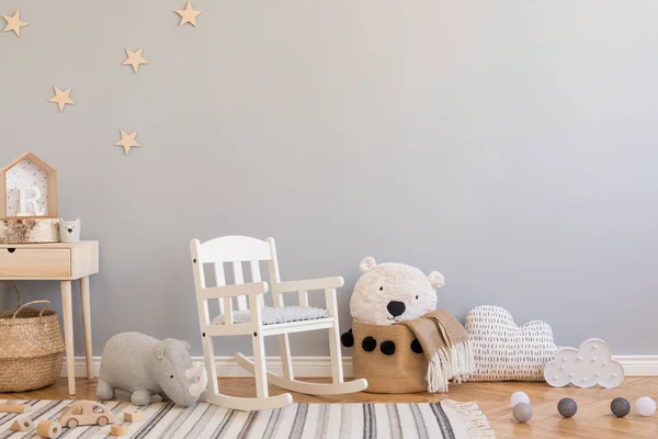 Stylish Modern Scandinavian Newborn Baby Interior Toys Children Chair Plush — Stock Photo, Image
