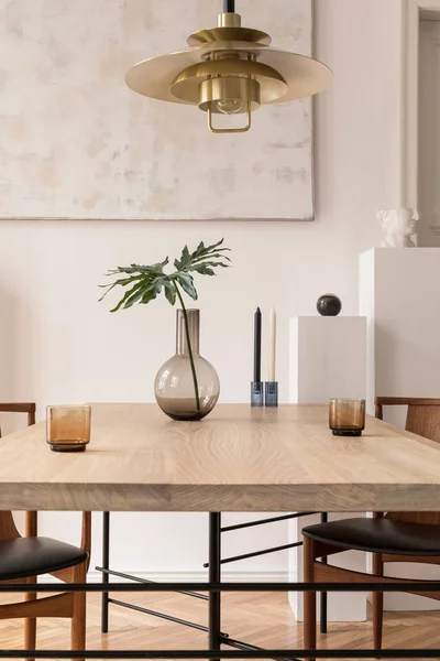 Eclectic Elegant Dining Room Interior Design Sharing Table Chairs Gold — Stock Photo, Image