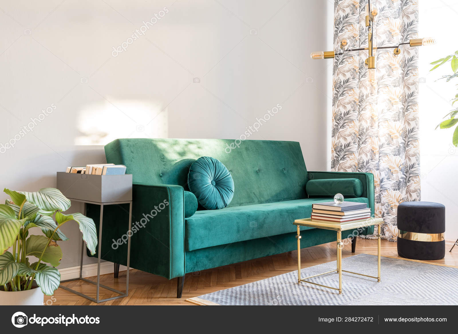 Green Sofa Grey Walls Baci Living Room