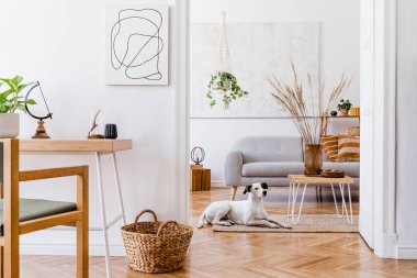 Şık kişisel aksesuarlar ile rahat dairede oturma odası nın tasarım boho iç. 