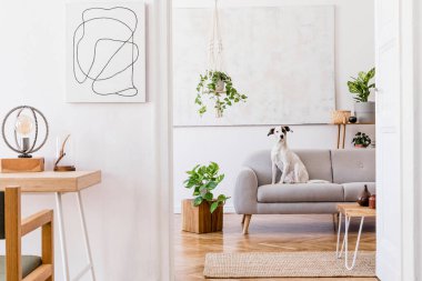 Şık kişisel aksesuarlar ile rahat dairede oturma odası nın tasarım boho iç. 