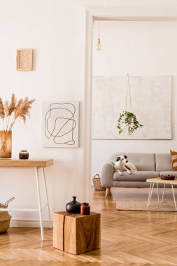 Şık kişisel aksesuarlar ile rahat dairede oturma odası nın tasarım boho iç. 
