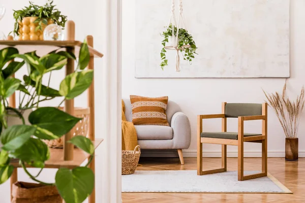 Design Intérieur Boho Salon Dans Appartement Confortable Avec Des Accessoires — Photo