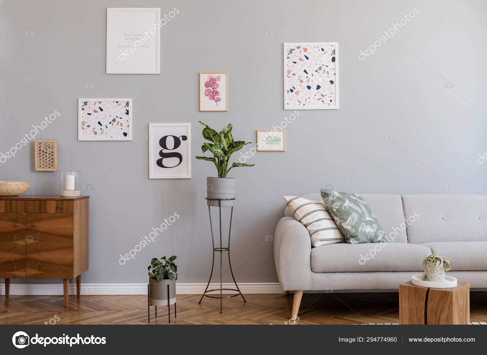 Stylish Scandinavian Interior Living Room Nice Apartment Gray Sofa