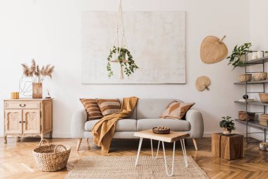 Şık kişisel aksesuarlar ile rahat dairede oturma odası nın tasarım boho iç. 