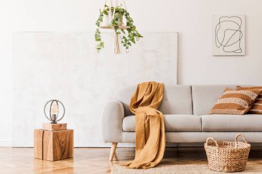 Şık kişisel aksesuarlar ile rahat dairede oturma odası nın tasarım boho iç. 