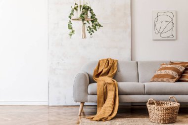Şık kişisel aksesuarlar ile rahat dairede oturma odası nın tasarım boho iç. 