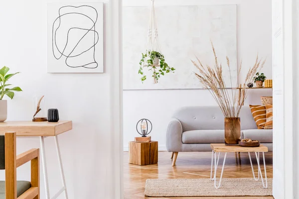 Design Boho Interior Living Room Cozy Apartment Withh Elegant Personal — Stock Photo, Image