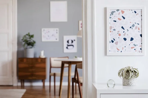 Elegante Interior Escandinavo Sala Estar Apartamento Diseño Con Marco Póster — Foto de Stock