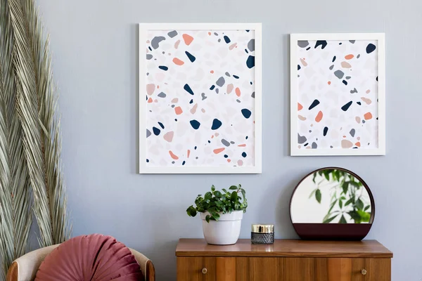 Moderno Design Home Interior Sala Estar Com Mesa Madeira Material — Fotografia de Stock