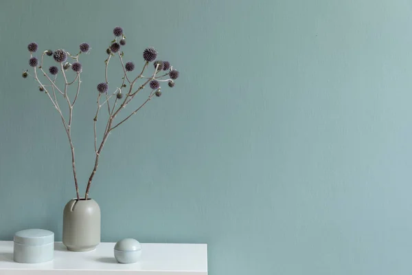 Minimalistic Interior Design Living Room Nice Apartment Stylish Shelf Vase — Stock Photo, Image