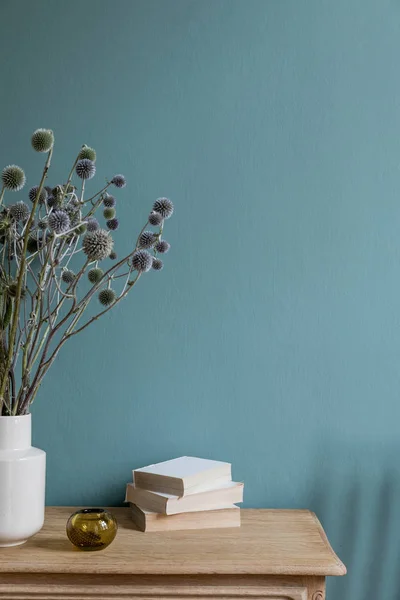 Intérieur Boho Élégant Moderne Salon Avec Des Fleurs Dans Vase — Photo