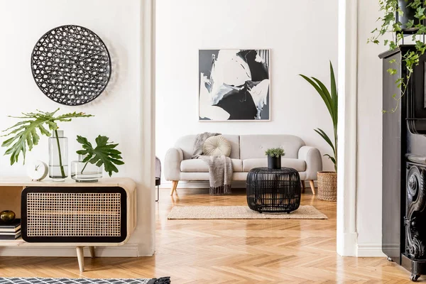 Stylový Moderní Interiér Obývacího Pokoje Elegantním Příslušenstvím Navrhnout Domácí Výzdobu — Stock fotografie