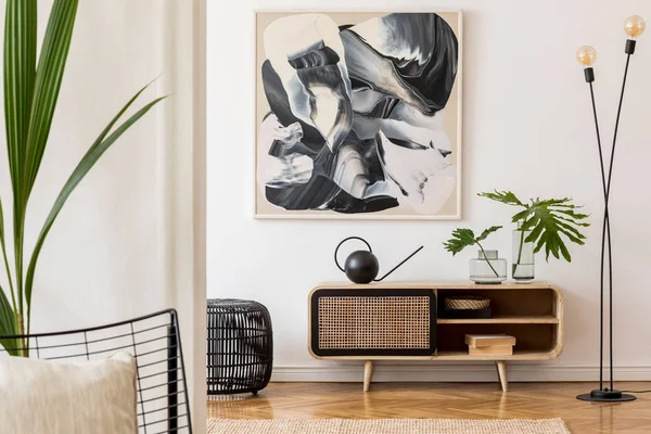 Zarif Aksesuarları Olan Şık Modern Bir Oturma Odası Dekorasyonu Tasarımı — Stok fotoğraf