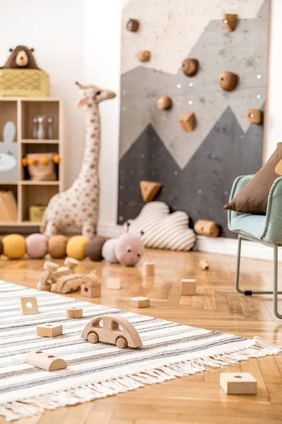 Élégante Chambre Scandinave Pour Nouveau Nés Avec Jouets Fauteuil Pour — Photo