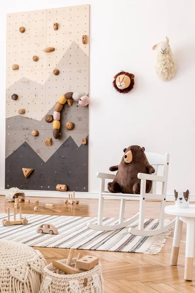 Stylish Interior Design Childroom Modern Climbing Wall Kids Design Furnitures — Stock Photo, Image