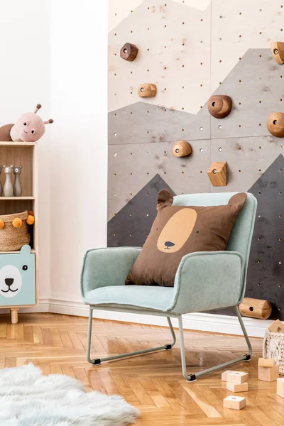 Scandinavian Interior Design Playroom Modern Climbing Wall Kids Design Furnitures — стоковое фото