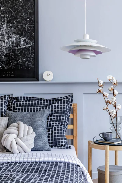 Elegante Interior Escandinavo Dormitorio Con Mesa Centro Diseño Maqueta Marcos — Foto de Stock