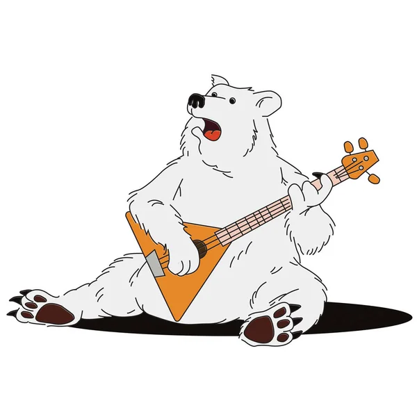 Cartoon Bear Balalaika Sitting Floor Singing Russian Folk Songs — Stock Photo, Image