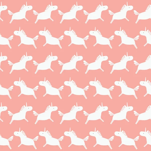 Dulce blanco unicornios silueta raya sin costuras vector repetición patrón fondo . — Vector de stock