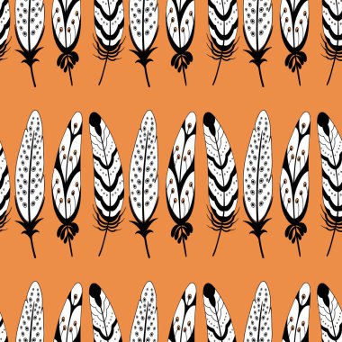 Vektör siyah beyaz tüy şerit sorunsuz tekrar desen arka plan.