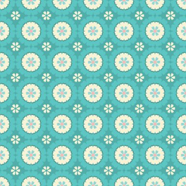 Vektör vintage mavi ve krem geometrik çiçekler Dikişsiz desen arka plan tekrarlayın.