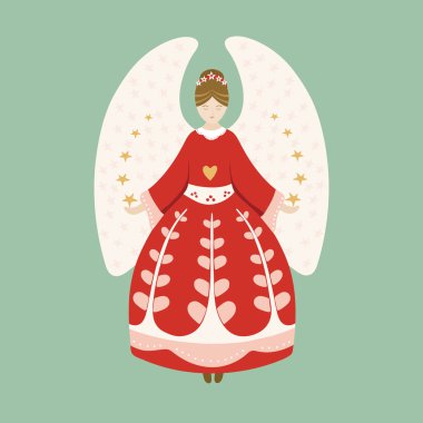 Vintage Noel melek illüstrasyon vektör. Güzel illüstrasyon Noel kartı, süslemeleri ve baskı için mükemmel.