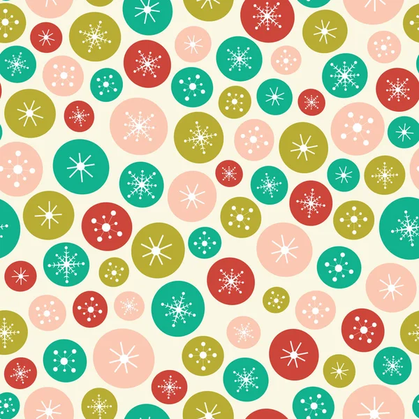 Padrão de fundo sem costura vetorial de círculos de Natal brilhantes e estrelas. Um fundo de design de padrão de superfície ideal para projetos de Natal . — Vetor de Stock