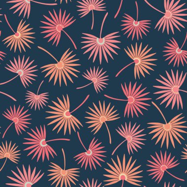 Tropikal pembe ve turuncu avuç içi attı dikişsiz vektör tekrarlama deseni. Renkli yüzey desen tasarımı. Kumaş, scrapbooking ve Kırtasiye projeleri için idealdir.