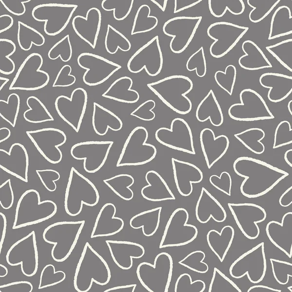 Handgezeichnete, weiß und grau umrandete Herzen in einem umgeworfenen Muster. ein hübscher Vektor nahtlose Wiederholung Muster ideal für valentines Stoff, Schrott Buchung und Schreibwaren Projekte. — Stockvektor