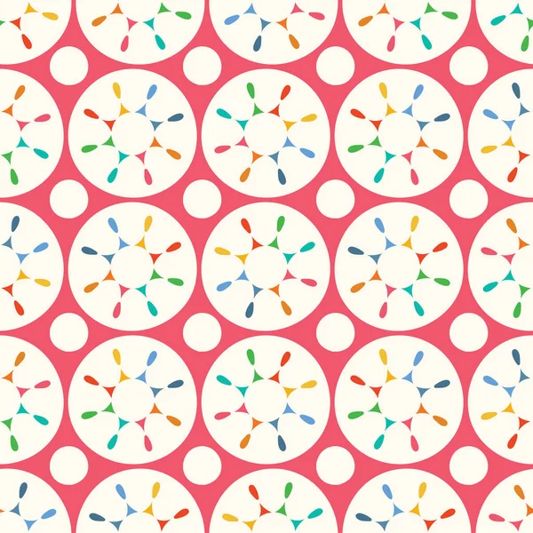 Geometrisch naadloos herhalingspatroon van cirkel-en ster vormen. Een vector achtergrond ontwerp in regenboog kleuren. — Stockvector