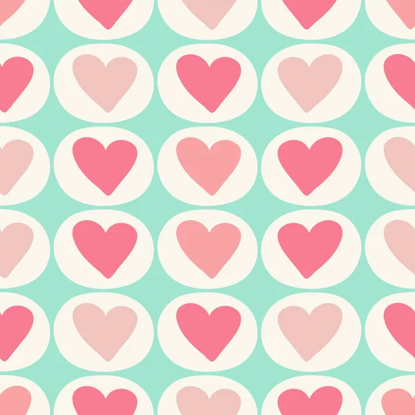 Rosa und rote Herzen in einem einfachen geometrischen, nahtlosen Muster. ein Vektormuster, das ideal für Stoffe von Valentinen, Schrottbuchungen und Schreibwarenprojekte ist. — Stockvektor
