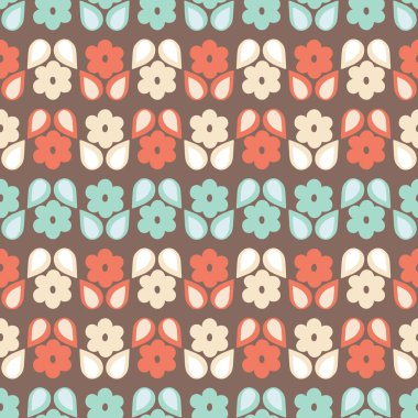 Geometrik bir desen stilize retro çiçek ve yaprakların dikişsiz tekrar desen. Bir vintage çiçek vektör tasarımı.