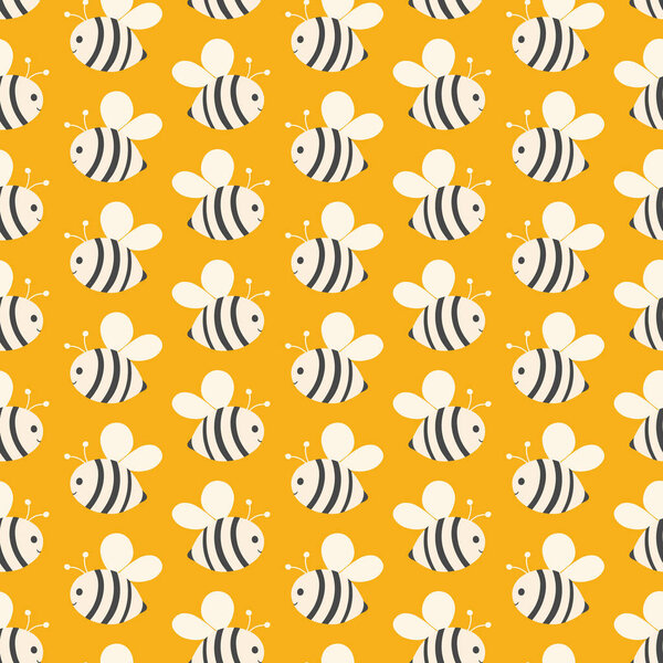 Бесшовное геометрическое повторение пчел на жёлтом фоне. Конструкция векторного опылителя, нарисованная вручную, идеально подходит для детей
.