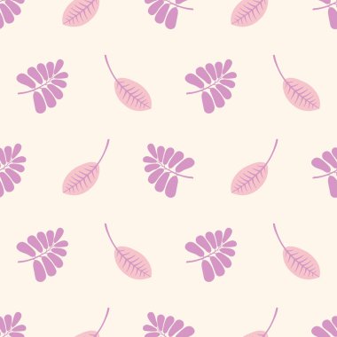 Tropikal avuç içi ve mor ve krem yaprakları kesintisiz tekrarlama. Vektör yeşillik desen arka plan.