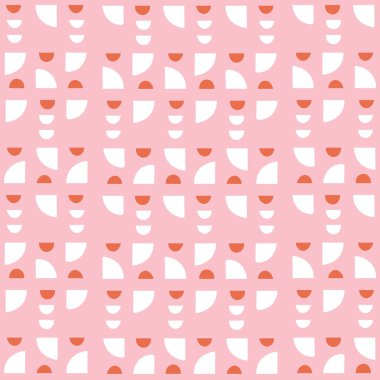 Pembe, turuncu ve beyaz soyut geometrik dikişsiz desen. Modern vektör tekrar tasarımı.