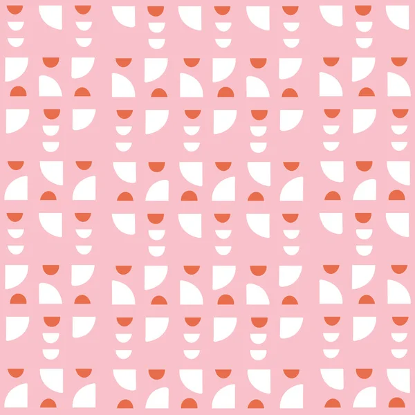 Абстрактний геометричний безшовний візерунок в рожевому, помаранчевому та білому кольорах. Сучасний векторний дизайн повторення . — стоковий вектор