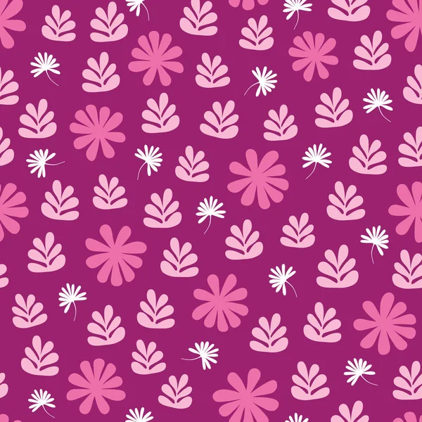 양식에 일치시키는 보라색 꽃과 단풍 원활한 반복 패턴. 스칸디나비아에서 영감을 받은 예쁜 벡터. — 스톡 벡터