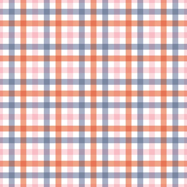 Checked seamless pattern in blue, pink and orange. A geometric plaid vector pattern design. — Stock Vector