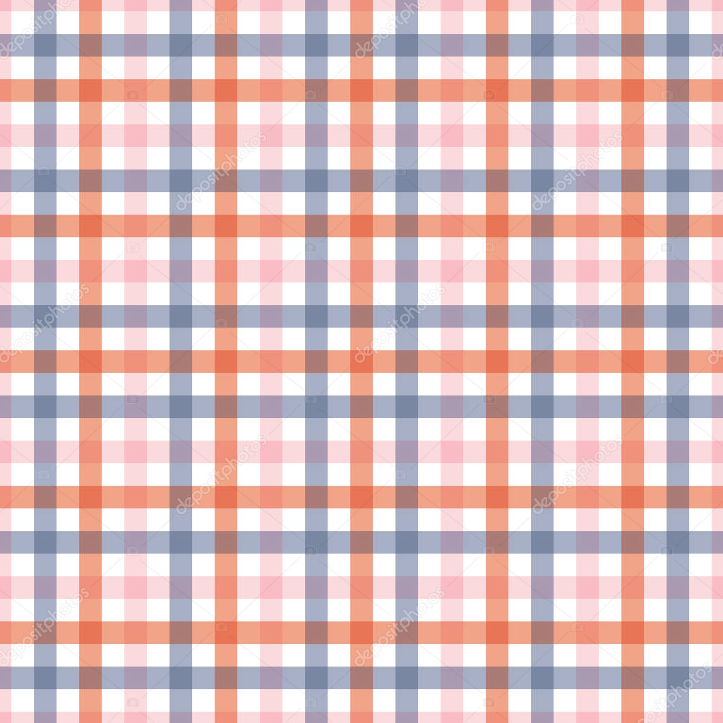 Checked seamless pattern in blue, pink and orange. A geometric plaid vector pattern design.