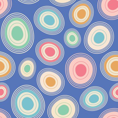 Elle çizilmiş renkli dairelerin dikişsiz bir şekilde atıl desen tekrarlayın. Vektör el çizgileri ile çizilmiş yuvarlak şekiller.