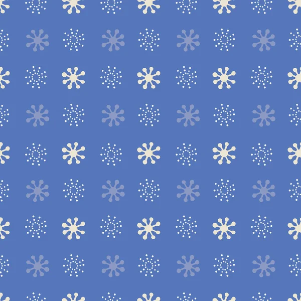 Boże Narodzenie geometryczne płatek śniegu bezszwowe tło wzór. Ręcznie rysowany wektor sezonowy powtarzać projekt w kolorze niebiesko-białym. — Wektor stockowy
