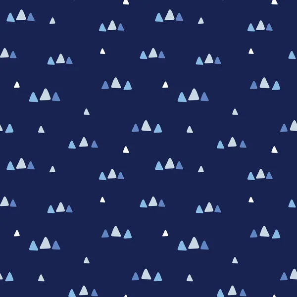 Mavi küçük üçgenler çizilmiş el hareketlerinin tatlı vektörü kusursuz tekrar deseni. Ve beyaz. Eğlenceli bir soyut tasarım arka planı. — Stok Vektör