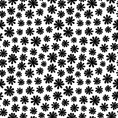 Siyah ve beyaz olarak soyut biçimlendirilmiş çiçek deseni tasarımı. Vektör atıldı, arkaplan tekrarlandı.