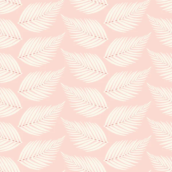 팜 패턴 배경. 섬세 한 솔기없는 반복적 인 열 대 잎 벡터 디자인의 핑크와 크림. — 스톡 벡터