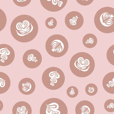 Latte sanat vektör modeli arka plan tasarımı. Kahve köpüğü dekorasyon elementlerinin kusursuz bir tekrarı..
