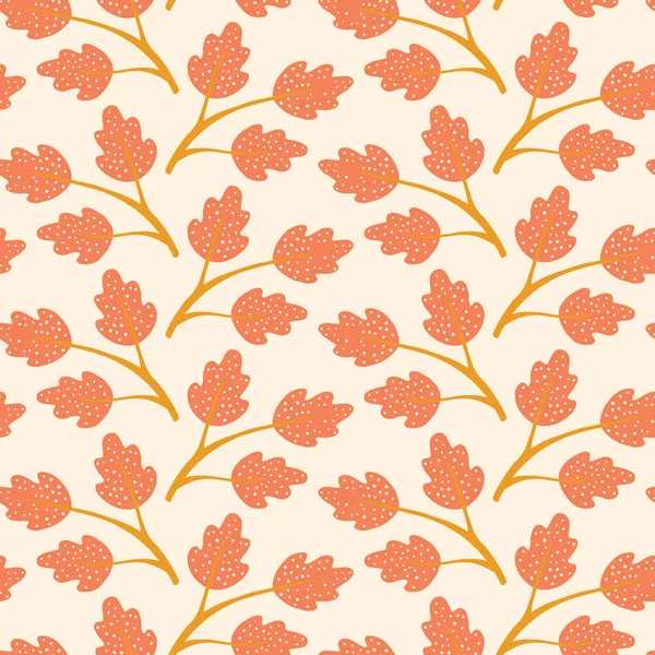 Otoño hojas patrón fondo en colores cálidos. Invierno y Otoño vector hoja de roble diseño de repetición sin costuras. — Vector de stock